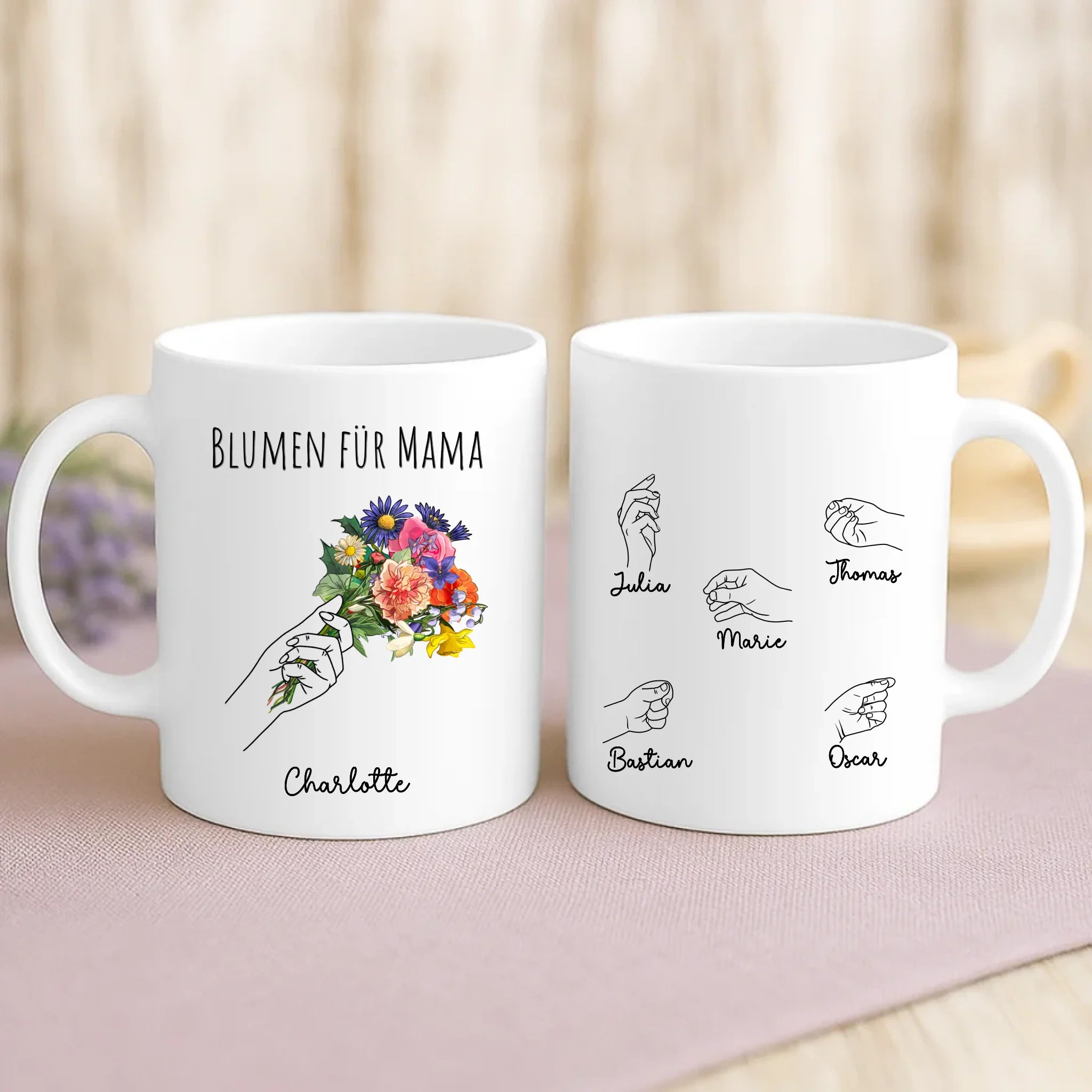 Personalisierte Tasse Blumen für Mama mit Foto für Mama & Papa