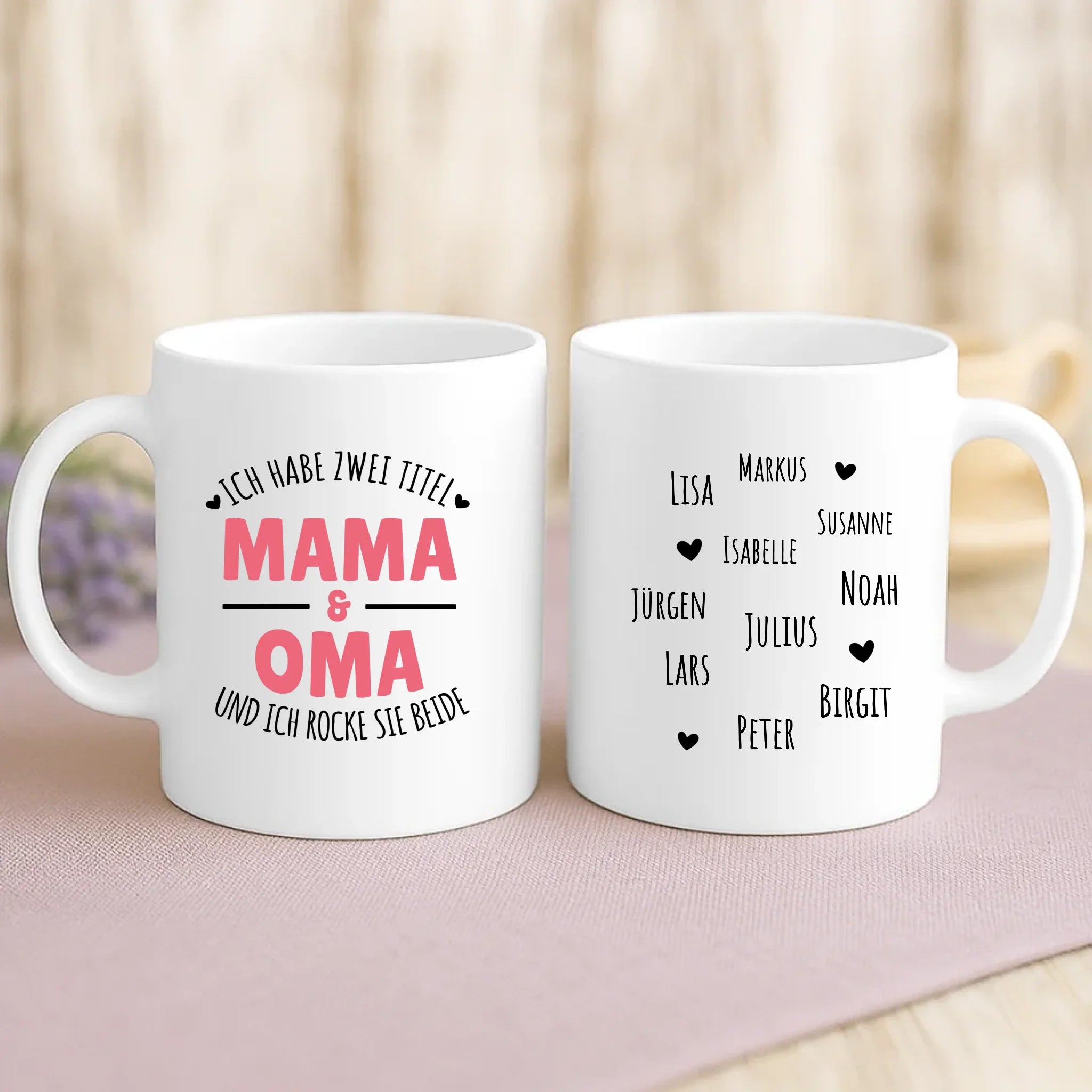 Weiße Tasse mit personalisiertem Spruch und Namen – individuelle Geschenkidee von Love & Faith