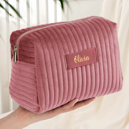 Personalisierte Kosmetiktasche aus Premium Samt für Make Up Beauty Kram