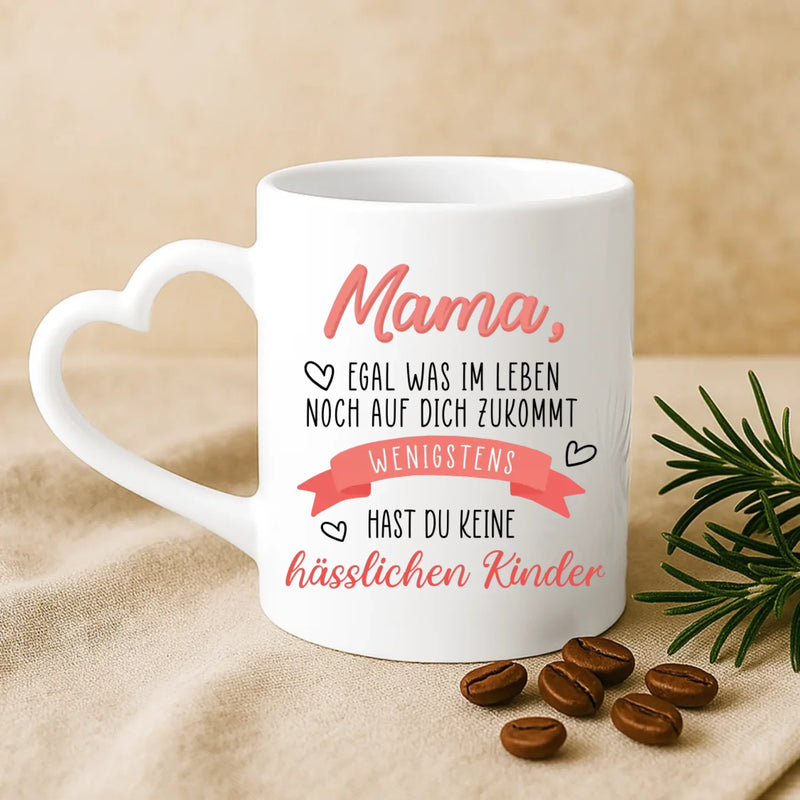 Weiße Tasse mit Herzhenkel und personalisiertem Namen – romantische Geschenkidee von Love & Faith