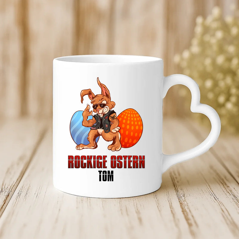 Weiße Tasse mit Herzhenkel und personalisiertem Namen – romantische Geschenkidee von Love & Faith