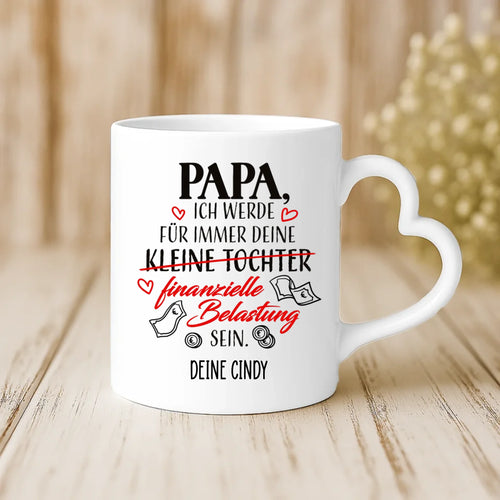 Weiße Tasse mit Herzhenkel und personalisiertem Namen – romantische Geschenkidee von Love & Faith
