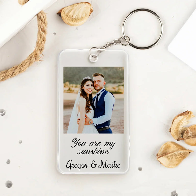 Transparenter Acrylschlüsselanhänger mit Foto und Spruch 5,4cm x 8,6cm personalisiert gefertigt von Love & Faith