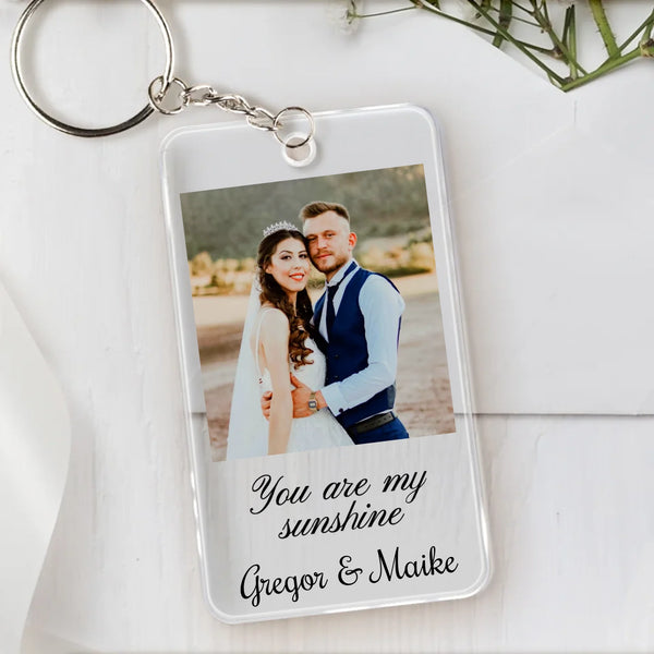 Transparenter Acrylschlüsselanhänger mit Foto und Spruch 5,4cm x 8,6cm personalisiert gefertigt von Love & Faith