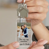 Transparenter Acrylschlüsselanhänger mit Foto und Spruch 5,4cm x 8,6cm personalisiert gefertigt von Love & Faith