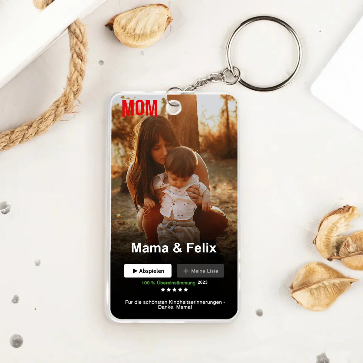 Personalisierter Acrylschlüsselanhänger mit Foto für Mama Unser Film