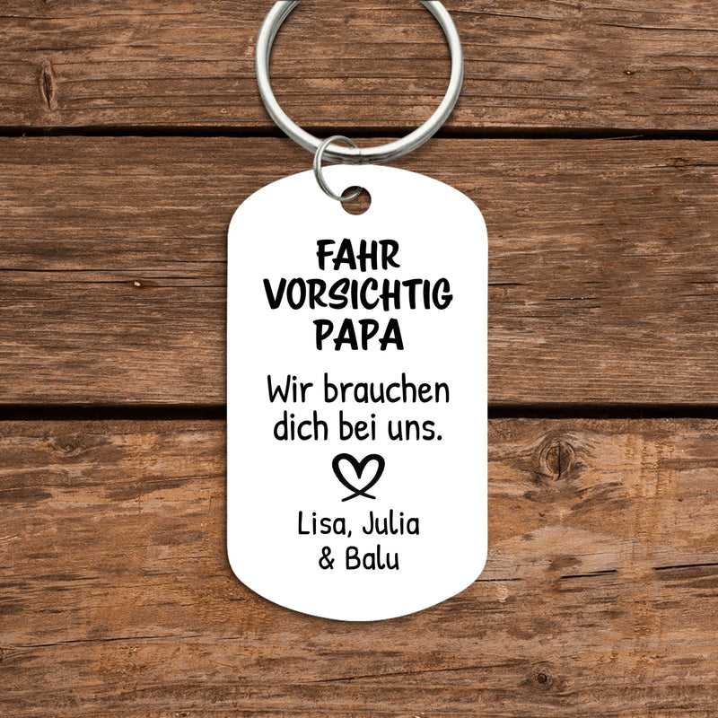 Metall Schlüsselanhänger "Fahr vorsichtig" mit Foto personalisierte Geschenkidee von Love & Faith