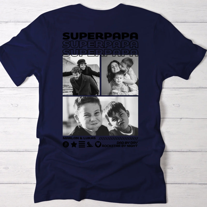 Navy Unisex T-Shirt mit Supermama Backprint und eigenem Foto personalisierte Geschenkidee von Love & Faith
