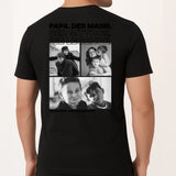 Schwarzes T-Shirt mit Backprint für Papa mit Spruch und eigenen Fotos personalisieren mit Love & Faith