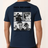 Navy T-Shirt mit Backprint für Papa mit Spruch und eigenen Fotos personalisieren mit Love & Faith