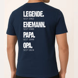 Navy T-Shirt mit Backprint für Papa mit Spruch personalisieren mit Love & Faith