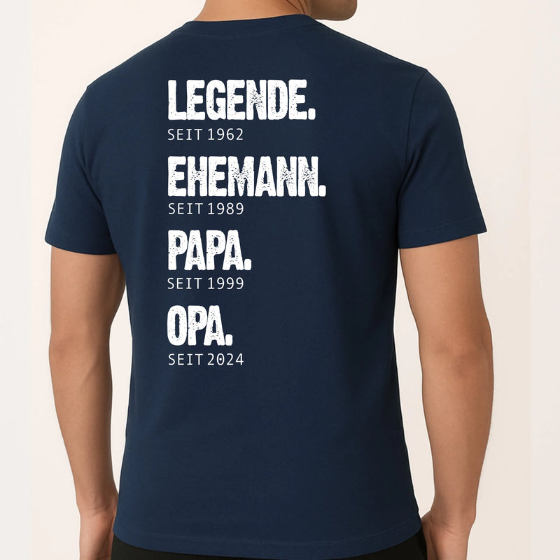 Navy T-Shirt mit Backprint für Papa mit Spruch personalisieren mit Love & Faith