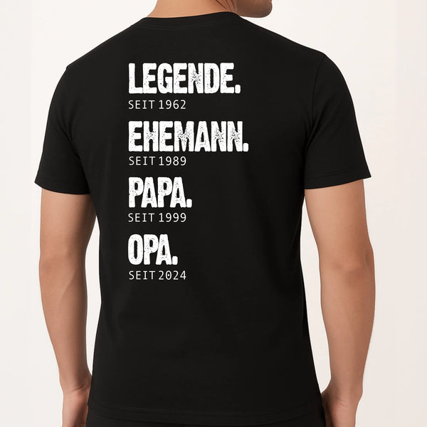 Schwarzes T-Shirt mit Backprint für Papa mit Spruch personalisieren mit Love & Faith