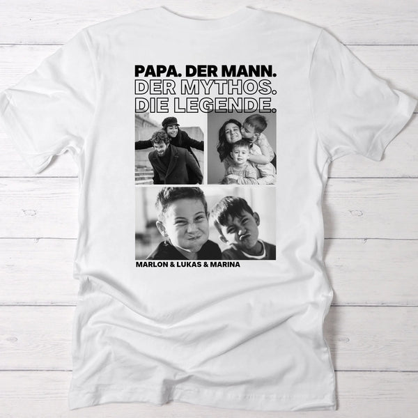 weißes T-Shirt für Papa zum Vatertag mit Fotos und Kindernamen personalisiert von Love & Faith