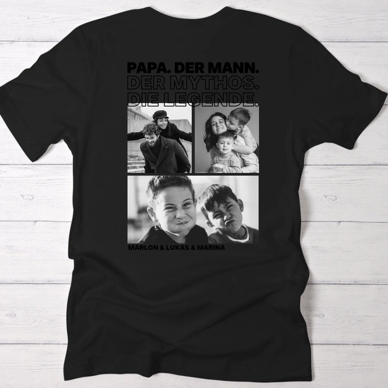 schwarzes T-Shirt für Papa zum Vatertag mit Fotos und Kindernamen personalisiert von Love & Faith