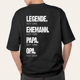 Schwarzes oversized T-Shirt mit Backprint für Papa mit Spruch personalisieren mit Love & Faith