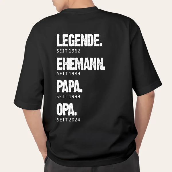 Schwarzes oversized T-Shirt mit Backprint für Papa mit Spruch personalisieren mit Love & Faith