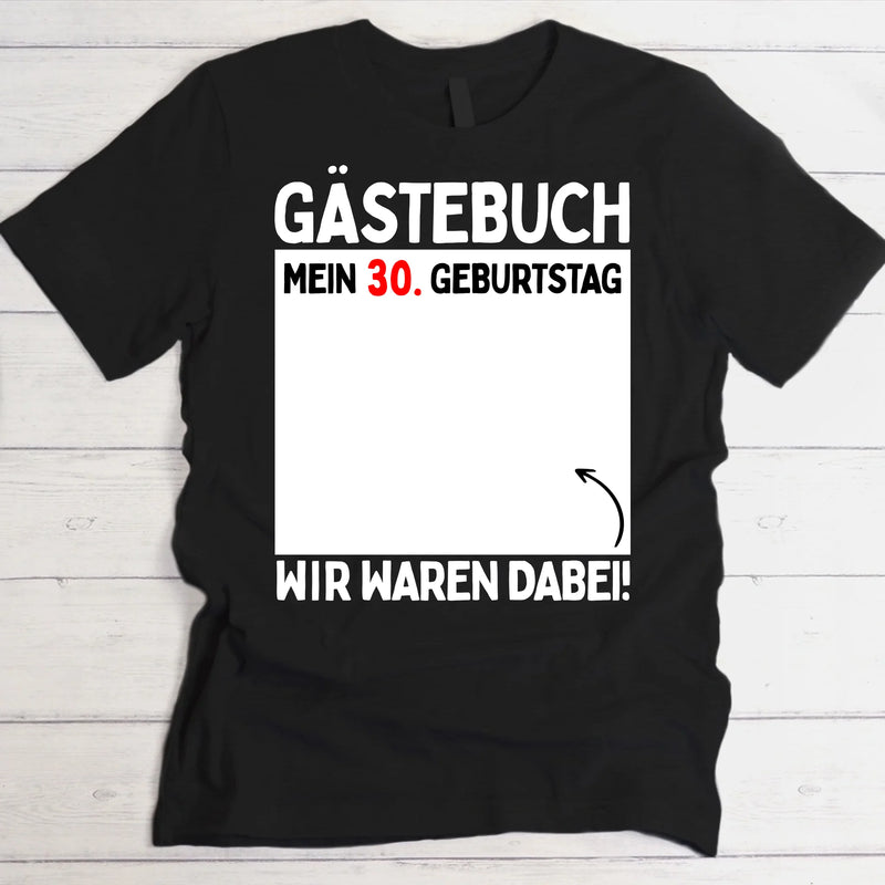 schwarzes female T-Shirt mit Fläche für Unterschriften als Party-Gästebuch Geburtstagsidee von Love & Faith