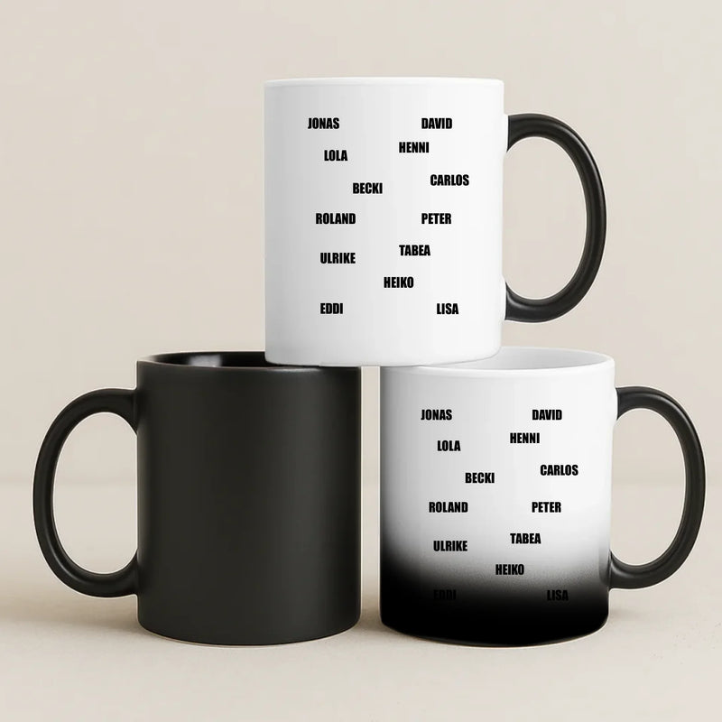 Magische Tasse mit Thermo-Farbwechsel zur Verabschiedung von Kollegen mit Namen personalisierte individuelle Geschenkidee von Love & Faith