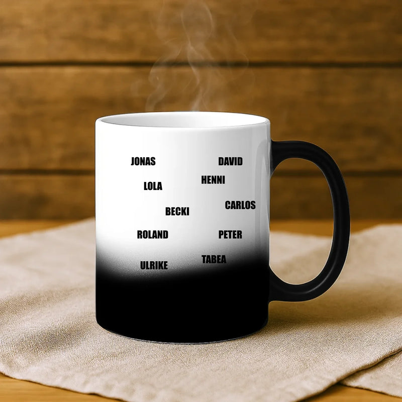 Magische Tasse mit Thermo-Farbwechsel zur Verabschiedung von Kollegen mit Namen personalisierte individuelle Geschenkidee von Love & Faith
