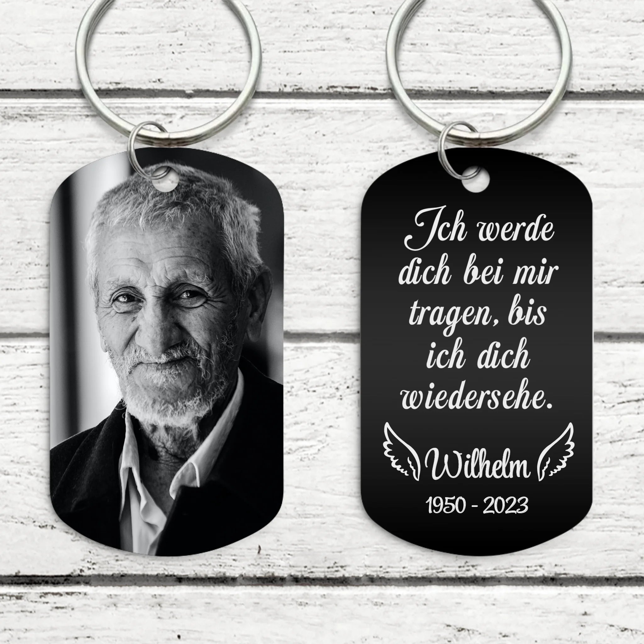 Bei mir - Individueller-Schlüsselanhänger (Gravur-Schwarz/Weiß)