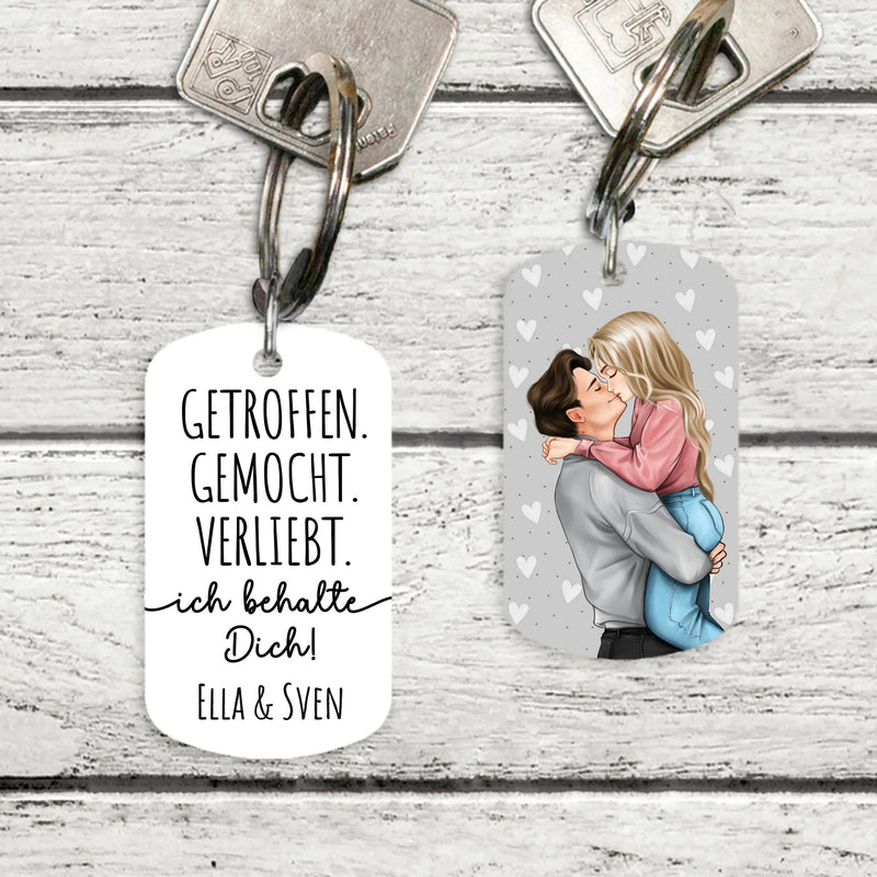Ich behalte Dich - Personalisierter bedruckter Schlüsselanhänger mit Clipart für Paare
