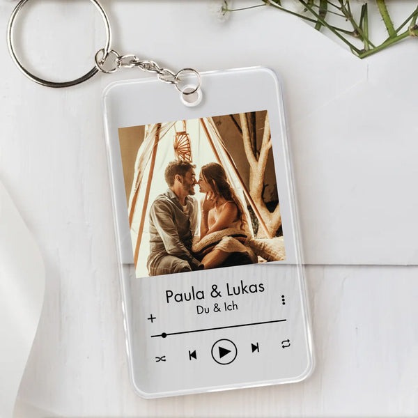Transparenter Acrylschlüsselanhänger mit Foto und Song5,4cm x 8,6cm personalisiert gefertigt von Love & Faith