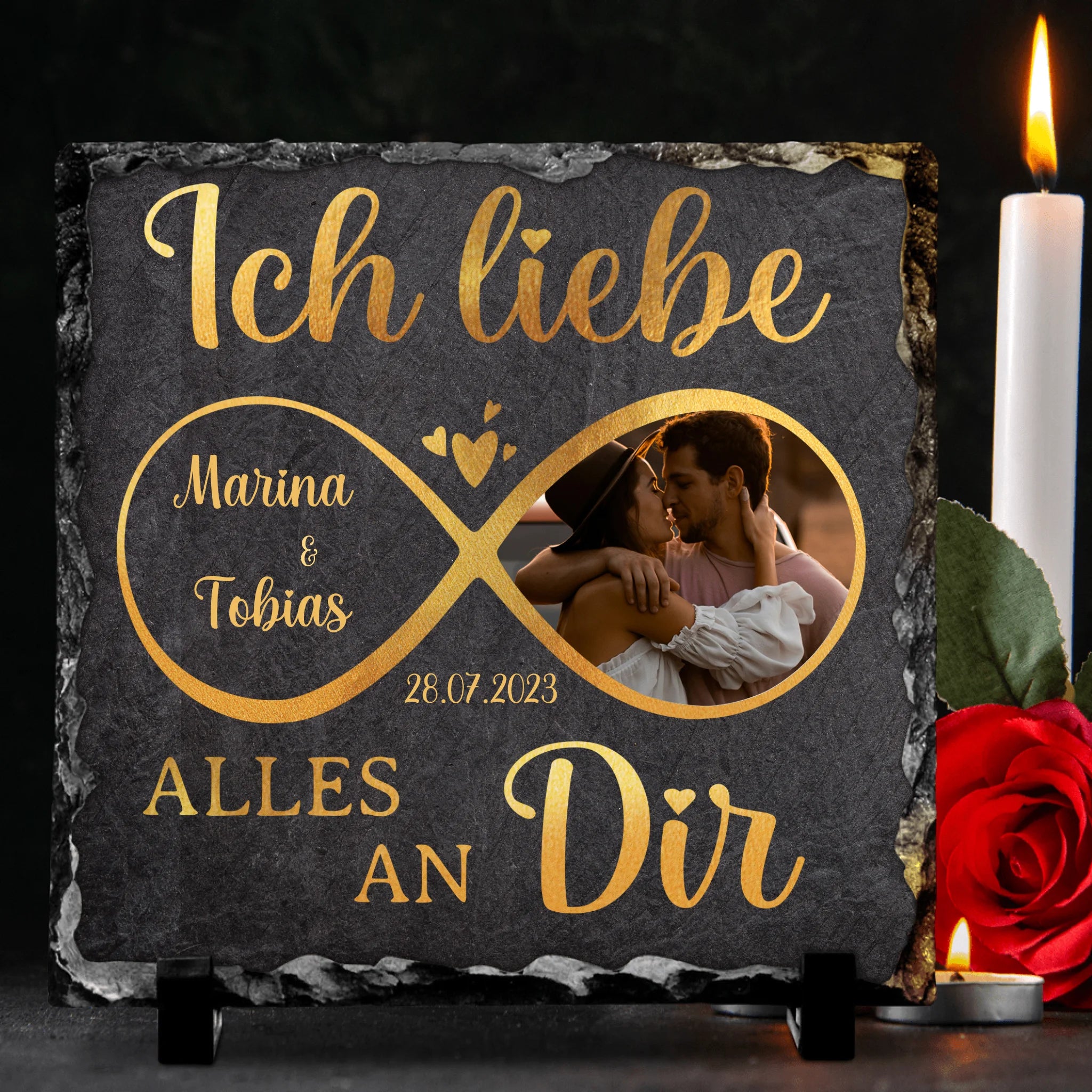 Alles an dir - Personalisierte Schieferplatte für Paare mit Unendlichkeitszeichen und Foto