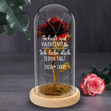 Ewige Rose "Scheiß auf Valentinstag" in der Glaskuppel mit LED Licht personalisiert als Geschenk für Partner zum Anti-Valentinstag von Love & Faith