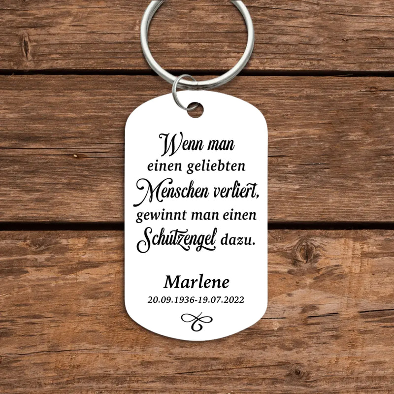 Trauer Schlüsselanhänger mit Schutzengel Spruch für Andenken als Verstorbene als Beerdigungsgeschenk von Love & Faith