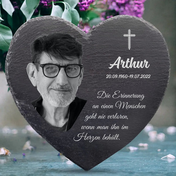 Unvergessen - Personalisiertes Schieferherz für geliebte Verstorbene zum Andenken