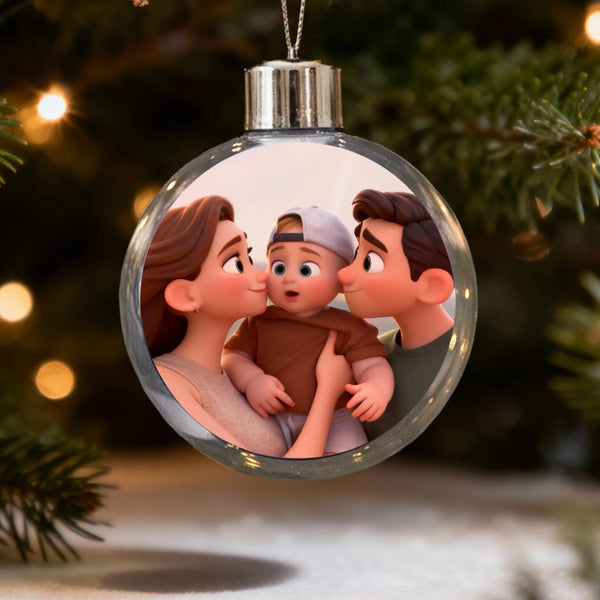 Personalisierte Christbaumkugel 8cm mit Fotoupload mit Cartoon Effect von Love & Faith zu Weihnachten