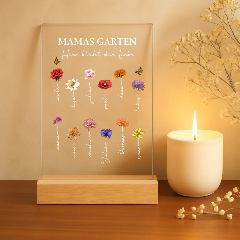 "Mamas Garten" Acrylaufsteller mit Holzsockel für Muttertagsgeschenk gestalten von Love & Faith