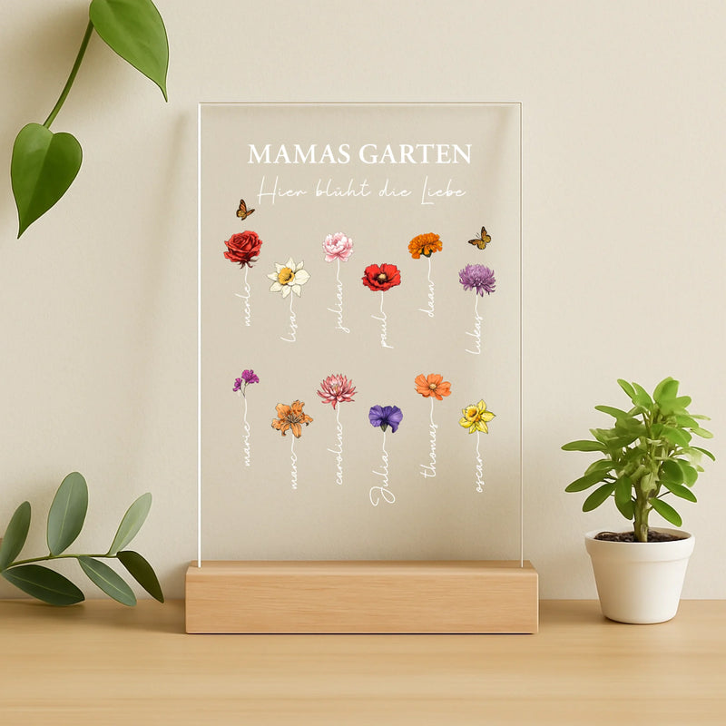 "Mamas Garten" Acrylaufsteller mit Holzsockel für Muttertagsgeschenk gestalten von Love & Faith