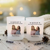 Personalisierter Teelichthalter für Freundinnen mit mit Foto-Upload und Spruch von Love & Faith