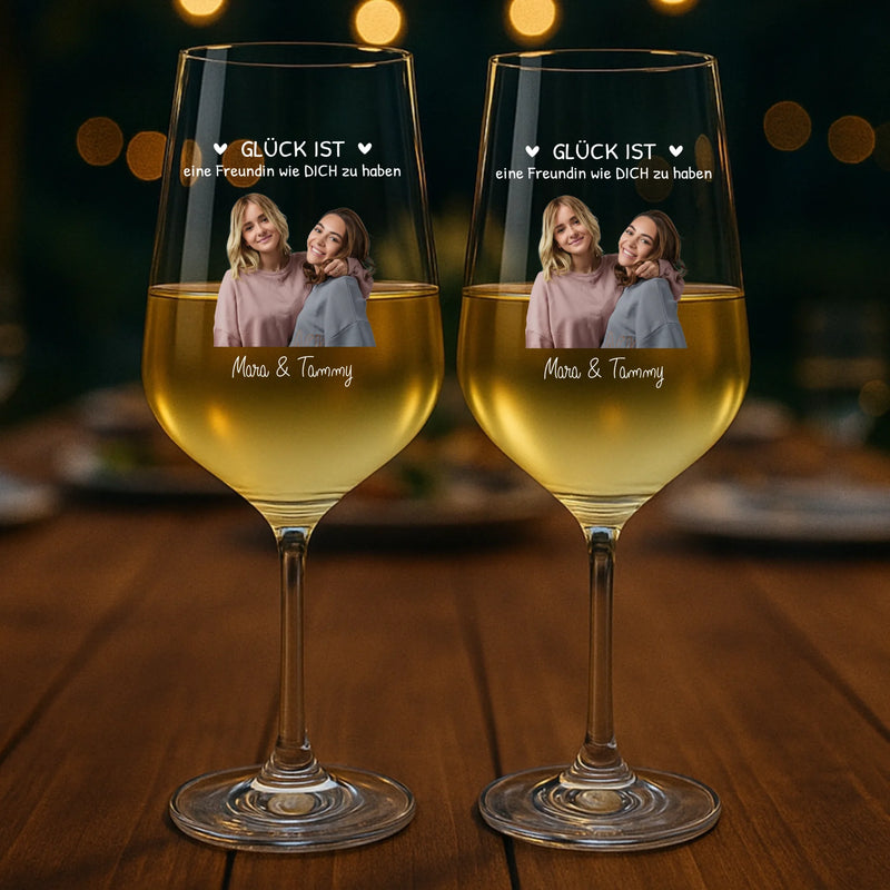 2er Set Personalisierte Foto Weingläser für Freundinnen zum Danke sagen von Love & Faith