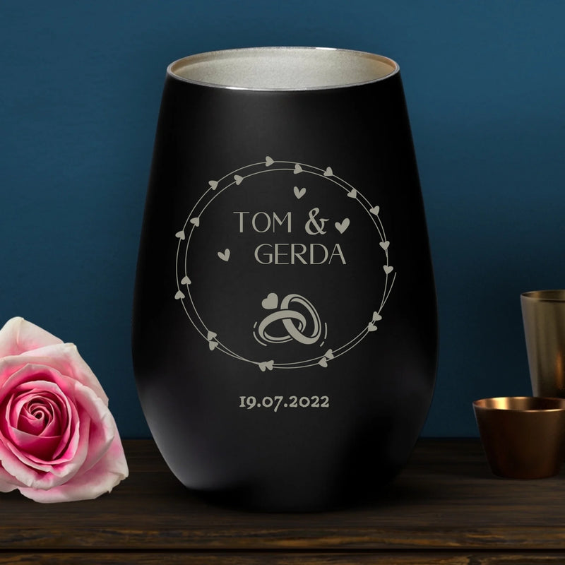 Personalisiertes schwarzes Windlicht mit silber graviertem Design - gefertigt von Love & Faith