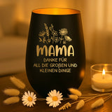 schwarzgold Windlicht graviert mit Danke Mama und Kindernamen personalisiert von Love & Faith