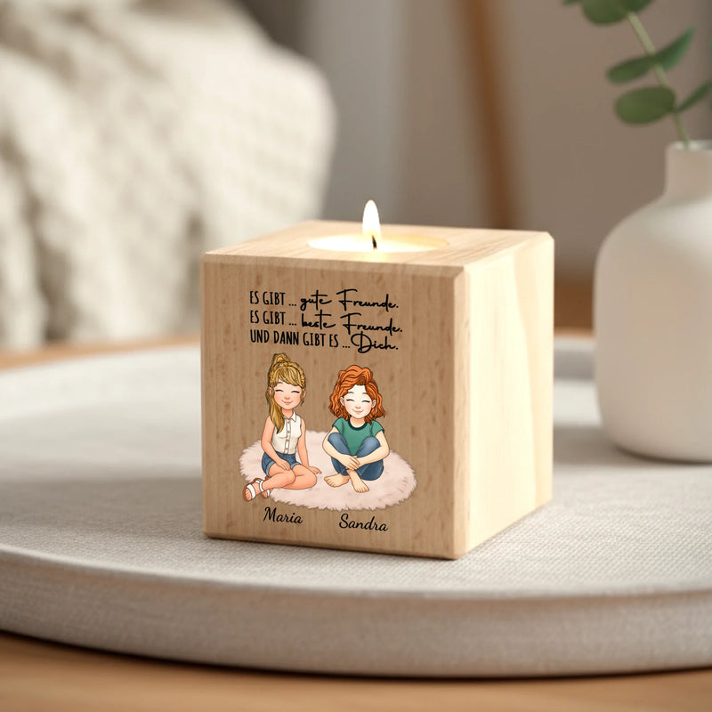 Personalisierter Teelichthalter aus Holz für Freundinnen, Schwestern und Kolleginnen von Love & Faith