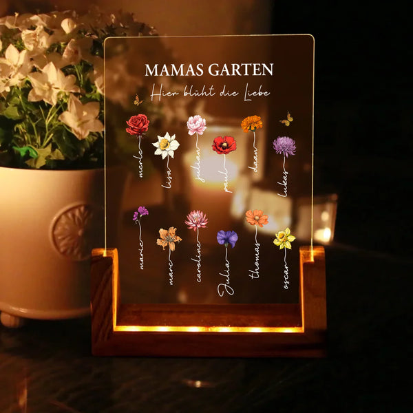 eckiger LED Aufsteller mit persönlichem Aufdruck Blumen und Namen - Geschenkidee für Mama von Love & Faith