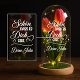 Ewige Tulpe "Schön, dass es dich gibt" in der Glaskuppel mit LED Licht personalisiert von Love & Faith