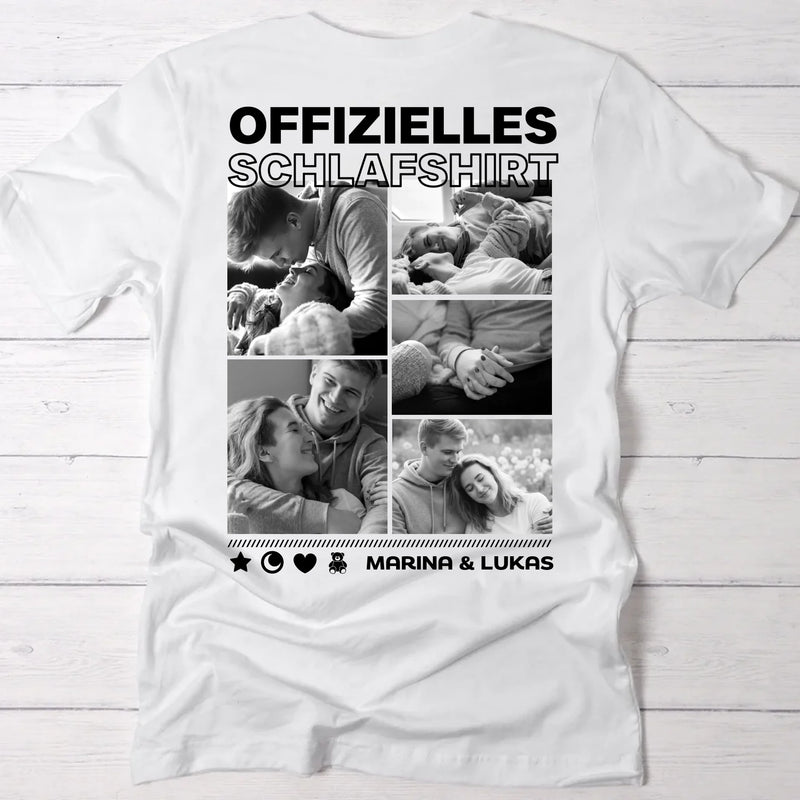 Personalisiertes Schlafshirt für Paare mit Foto-Upload und Backprint von Love & Faith