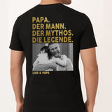 Schwarzes T-Shirt mit Backprint für Papa mit Spruch und eigenem Foto personalisieren mit Love & Faith