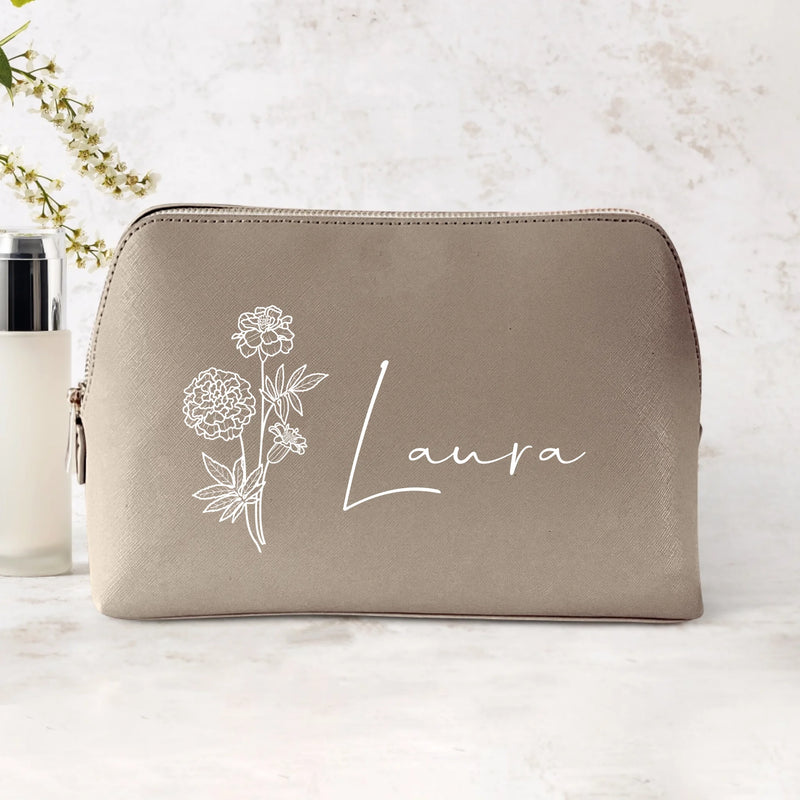 3l taupe Kosmetiktasche aus PU Leder mit Name personalisiert von Love & Faith personalisiert