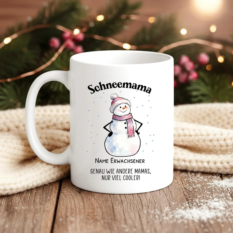 Personalisierte Schneemanntasse mit bis zu 10 Personen individuell gestalten mit Love & Faith
