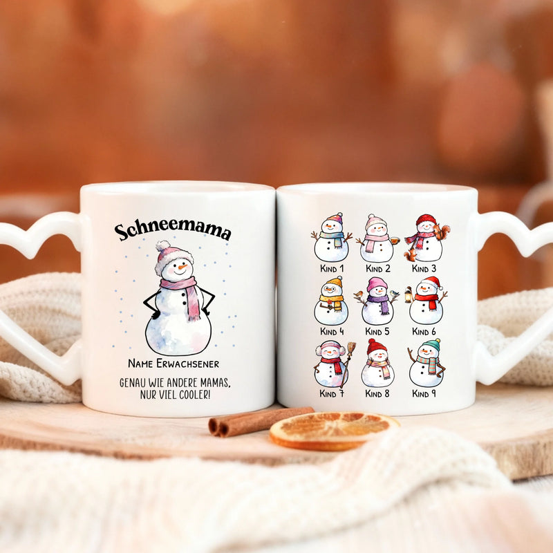 Personalisierte Schneemanntasse mit bis zu 10 Personen individuell gestalten mit Love & Faith