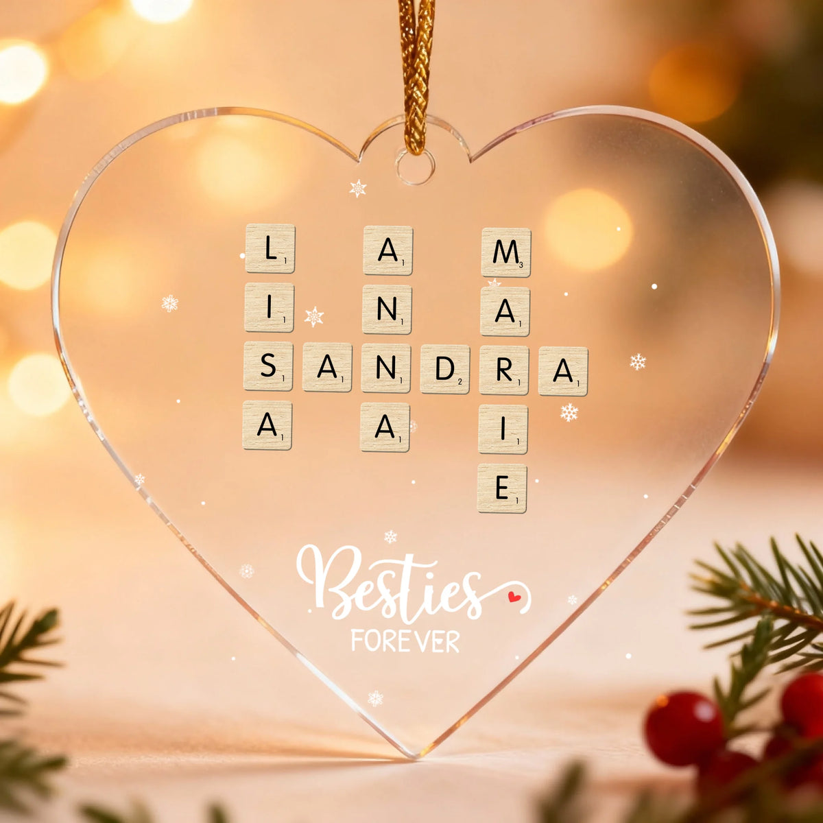 Personalisierter Weihnachtsbaumschmuck mit Namen im Scrabble-Look – Scrabble