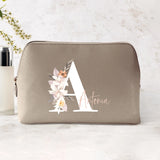 taupe PU Kosmetiktasche 3 Liter groß mit Initiale und Name personalisiert von Love & Faith