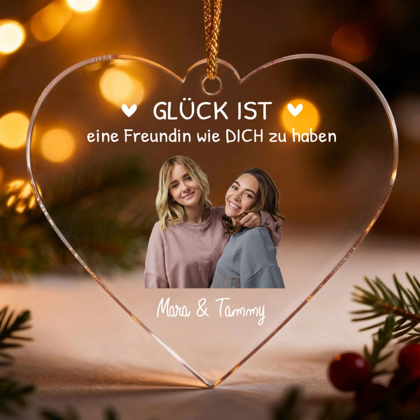 Acrylherz für Freundinnen mit Aufhänger für Geschenke von Love & Faith