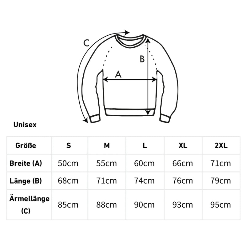 Größentabelle für Pullover und Sweater personalisiert gedruckt von Love & Faith